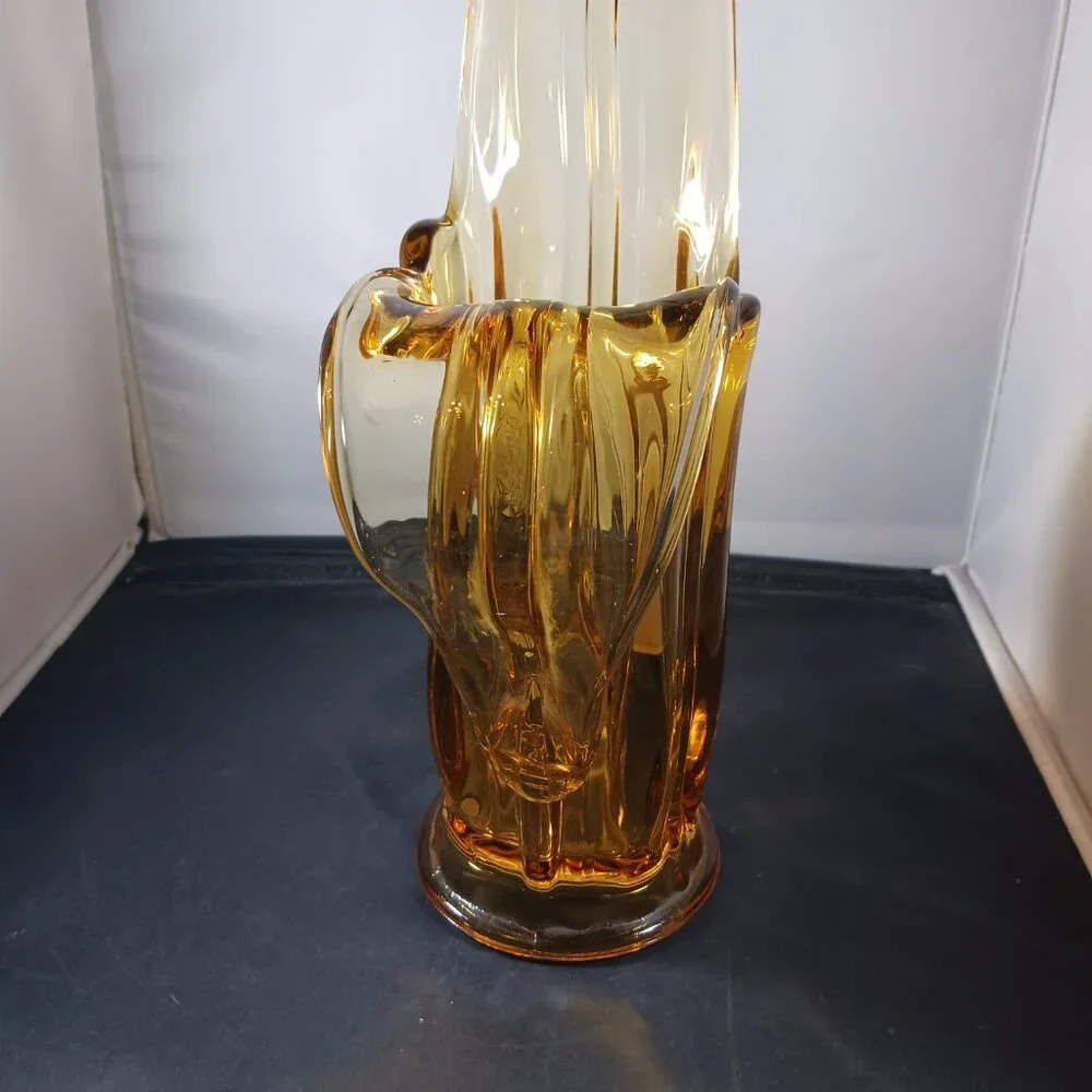 Vintage Le Smith  Amber Glass Swung Vase Glass 17in Tall RARE